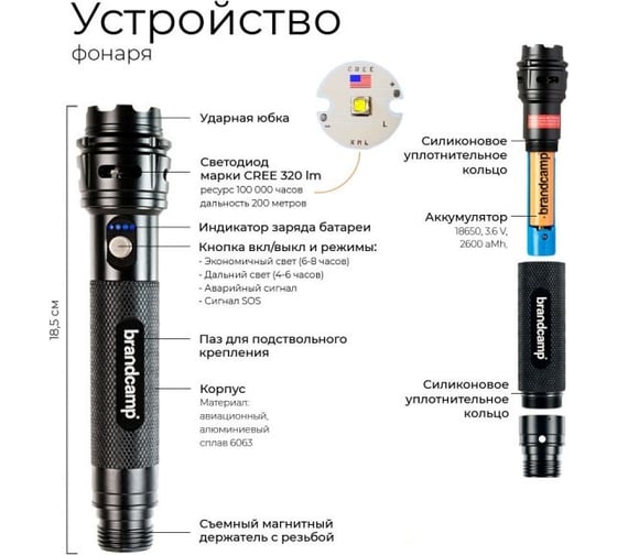 Водонепроницаемый светодиодный фонарь Brandcamp F1