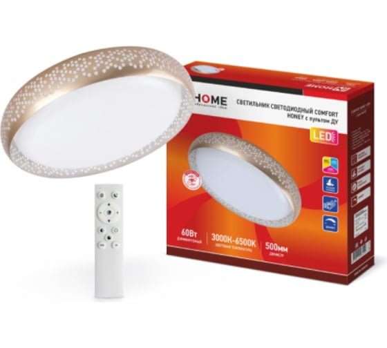 Светодиодный светильник IN HOME COMFORT HONEY, 60Вт, 230В, 3000-6500K, 4800Лм, 500х110мм, с пультом ДУ 4690612034447 1