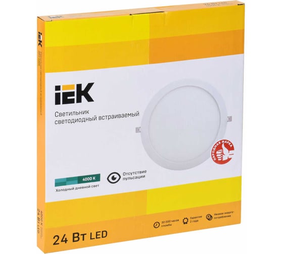 Светильник IEK ДВО 1609, белый, круг, LED, 24вт, 4000 К, IP20 LDVO0-1609-1-24-4000-K01