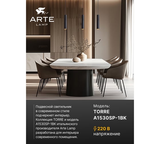 Подвесной светильник Arte Lamp TORRE A1530SP-1BK
