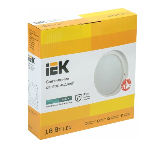 Светодиодный светильник IEK LED ДПО 4004, 18вт, 4000k, белый, круг
