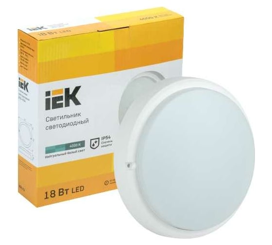 Светодиодный светильник IEK LED ДПО 4004, 18вт, 4000k, белый, круг