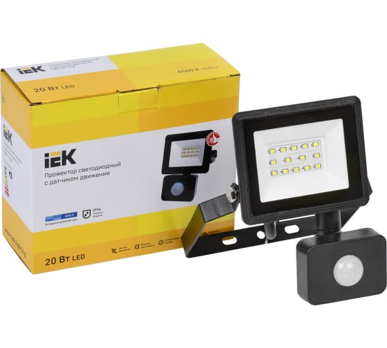 Светодиодный прожектор IEK, СДО 06-20Д черный с Датчиком Движения IP54 6500K LPDO602-20-65-K02