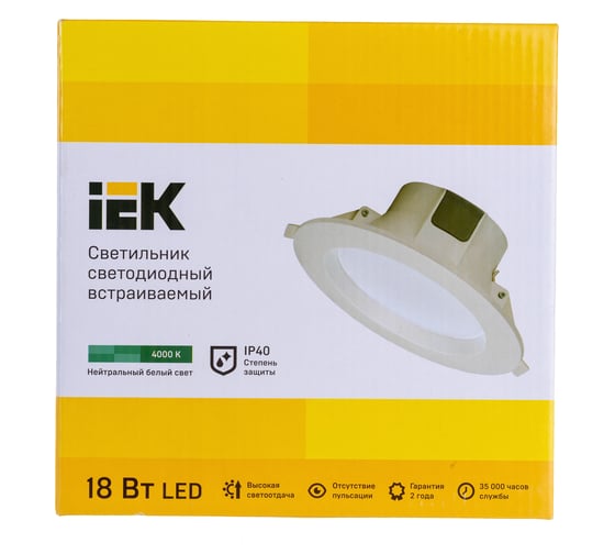 Светильник IEK, LED ДВО 1703 белый круг 18вт 4000K IP40 LDVO0-1703-18-4000-K01