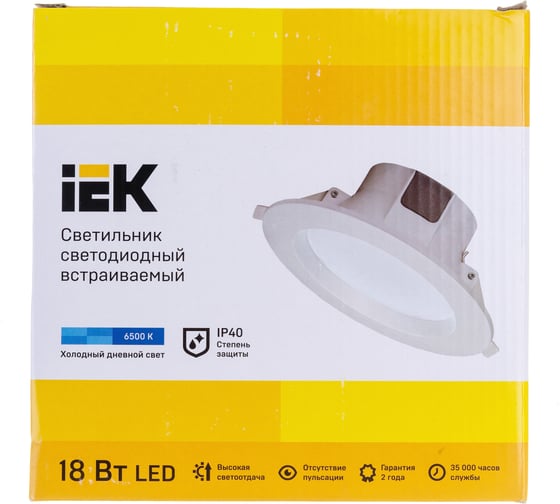 Светильник IEK, LED ДВО 1703 белый круг 18вт 6500K IP40 LDVO0-1703-18-6500-K01