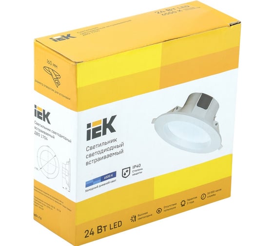 Светильник IEK, LED ДВО 1704 белый круг 24вт 6500K IP40 LDVO0-1704-24-6500-K01