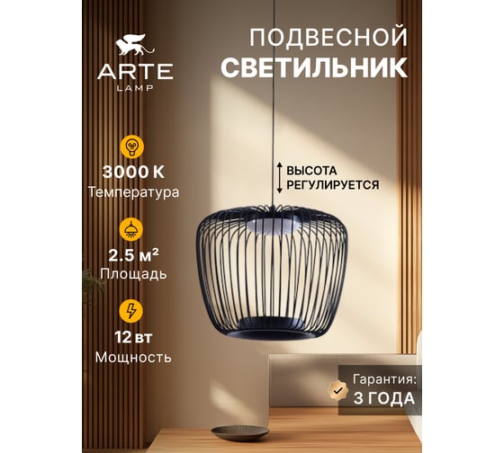 Подвесной светильник ARTE LAMP FLARE A3529SP-12BK