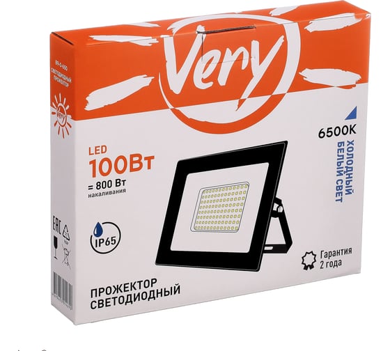 Прожектор светодиодный Very 100Вт, IP65 6500K, черный, (шт.) 89-0-650