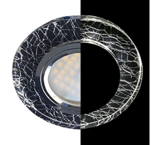 Светильник Ecola MR16 LD1650 GU5.3 Glass Стекло с подсветкой Круг Колотый лед на черном / Хром 25x95 (кd74) SE1650EFF 1