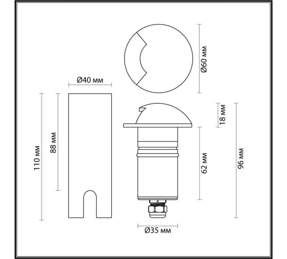 Встраиваемый грунтовый светильник ODEON LIGHT LED 3W WALD 6662/1GL 6662/1GL3