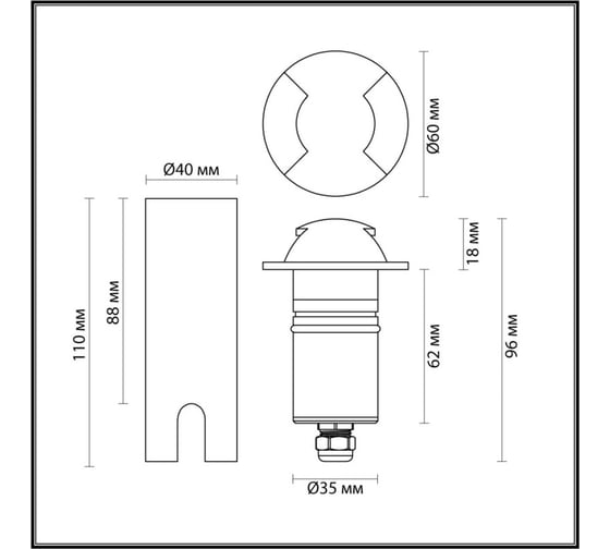 Встраиваемый грунтовый светильник ODEON LIGHT LED 3W WALD 6662/2GL 6662/2GL3