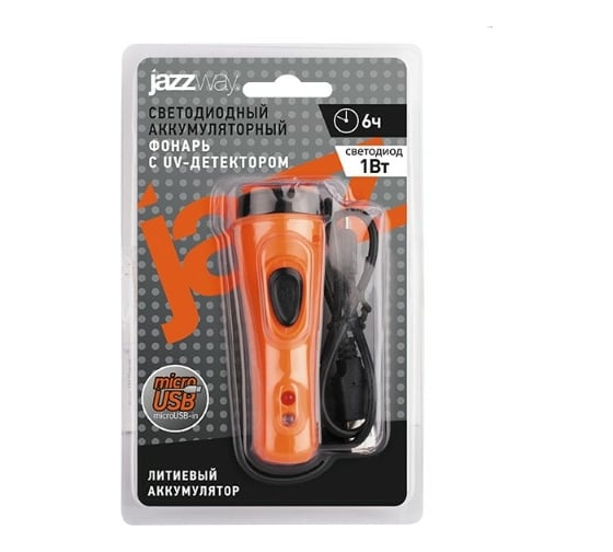 Фонарь JazzWay Accu1-L1W-bk черный, Li-ion, промо 5006737