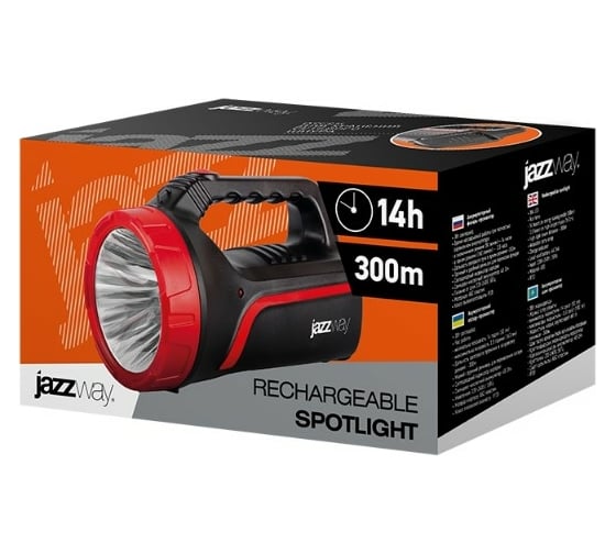 Фонарь-прожектор Jazzway Jаzzway аккумуляторный Accu6-L3W 3Вт 160лм/50лм аккумуляторный 2А.ч дальность луча прожектора 300м IP20 5014879