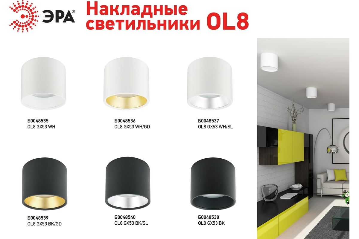 Накладной светильник ЭРА OL8 GX53 WH/SL Б0048537