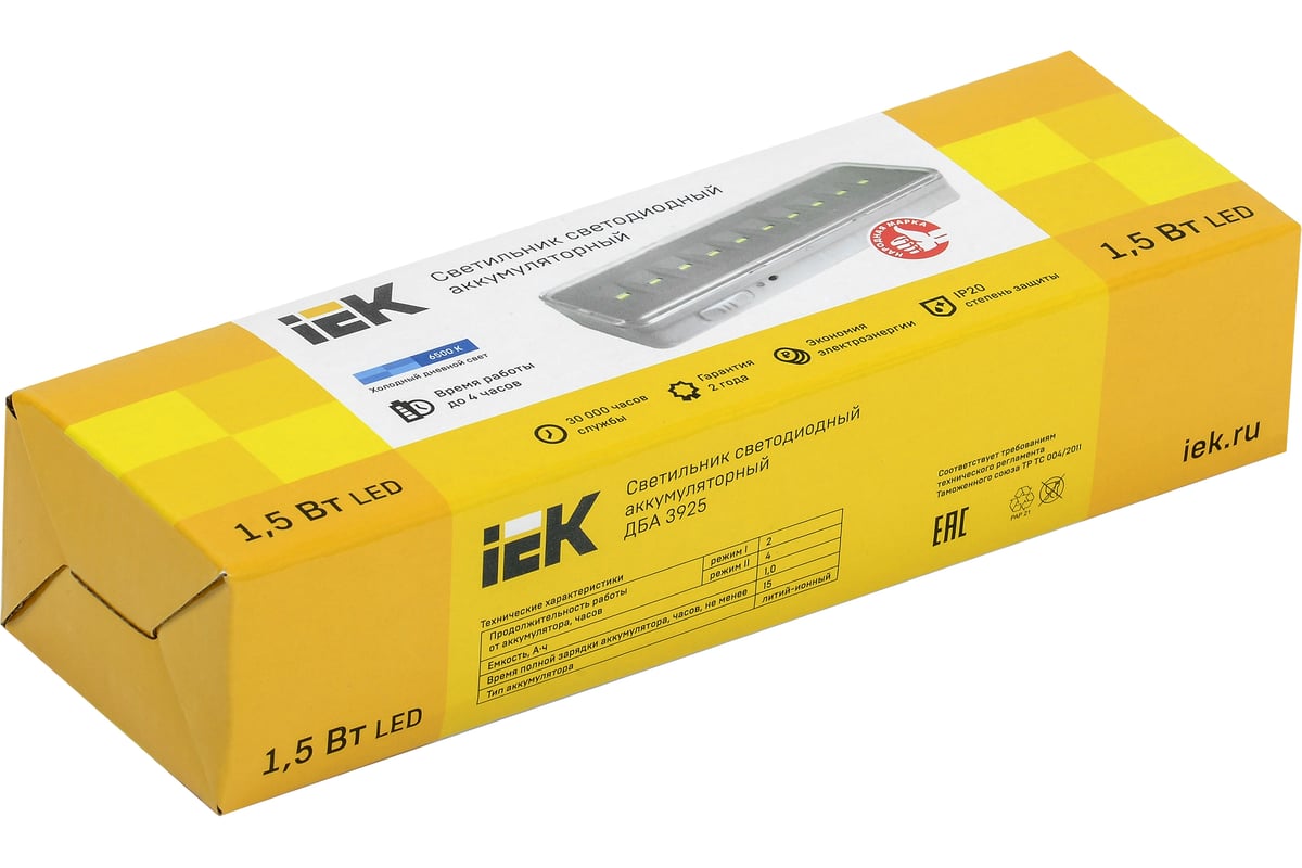 Светильник IEK, ДБА 3925 аккумулятор 2ч 1,5вт LDBA0-3925-10-K01 ...