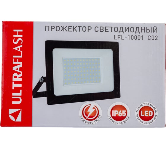 Светодиодный прожектор Ultraflash LFL-10001 C02 черный LED SMD, 100 Вт, 230В, 6500К 14285
