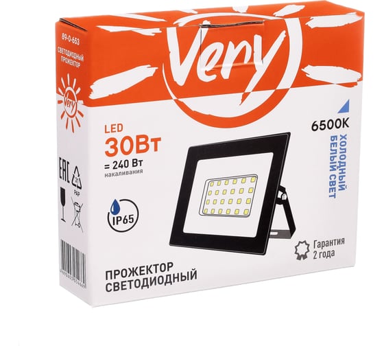 Прожектор светодиодный Very 30Вт, IP65, 6500K, черный, (шт.) 89-0-653