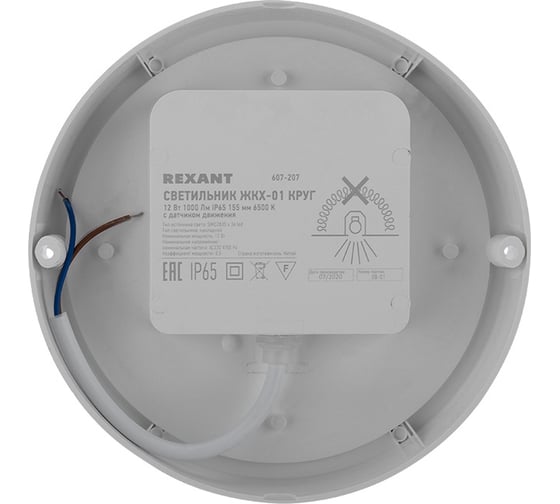 Вандалозащищенный светодиодный светильник REXANT ЖКХ 12 Вт 1000 Лм IP65 6500 K с датчиком движения 607-207