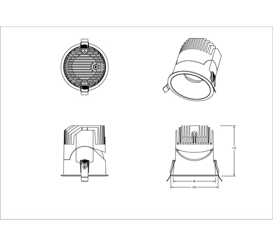 Поворотный светильник FIBERLI 1005E65(W), 20W, 3000K, IP65, 55, Ø103x110 (Ø95mm), белый отражатель 12130602