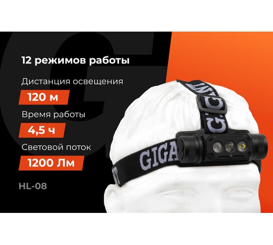 Налобный фонарь Gigant IP54 HL-08