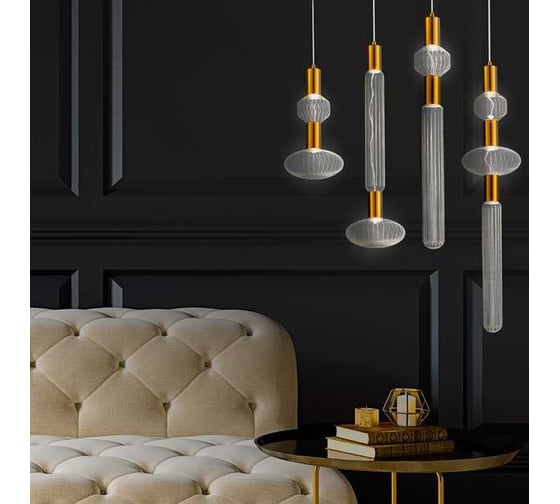 Светильник подвесной ST LUCE Латунь/Золотой, Прозрачный LED 2*3W 3000K SL6117.203.02
