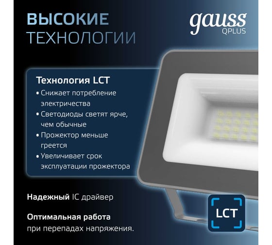 Светодиодный прожектор Gauss Qplus 20W 2100lm 6500K IP65 графитовый 690511320