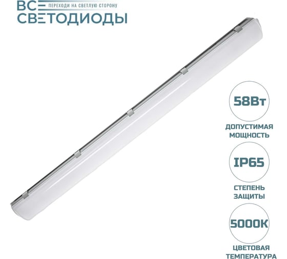 Промышленный светодиодный светильник ВСЕСВЕТОДИОДЫ Айсберг 58Вт, 7250Лм, IP65 vs102m-58-op-5k