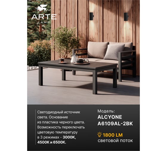 Фасадный светильник ARTE LAMP ALCYONE A6109AL-2BK