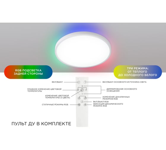 Светильник светодиодный Apeyron SPIN, 28Вт, 2240лм, DIM, 3000-6500К,RGB подсветка, IP40, круг, белы 18-140