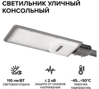 Уличный консольный светодиодный светильник Wolta 100Вт 11000лм 5700К Холодный свет IP65 STL-100W/04