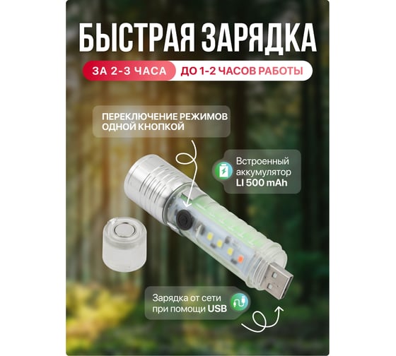 Фонарь аккумуляторный 500мАч, 100лм Rockforce RF-CAM65(60098)