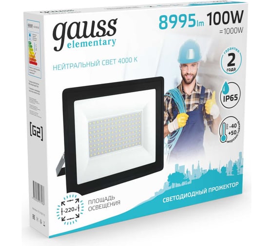 Светодиодный прожектор Gauss Elementary 100W 8995lm IP65 4000К черный 613100110