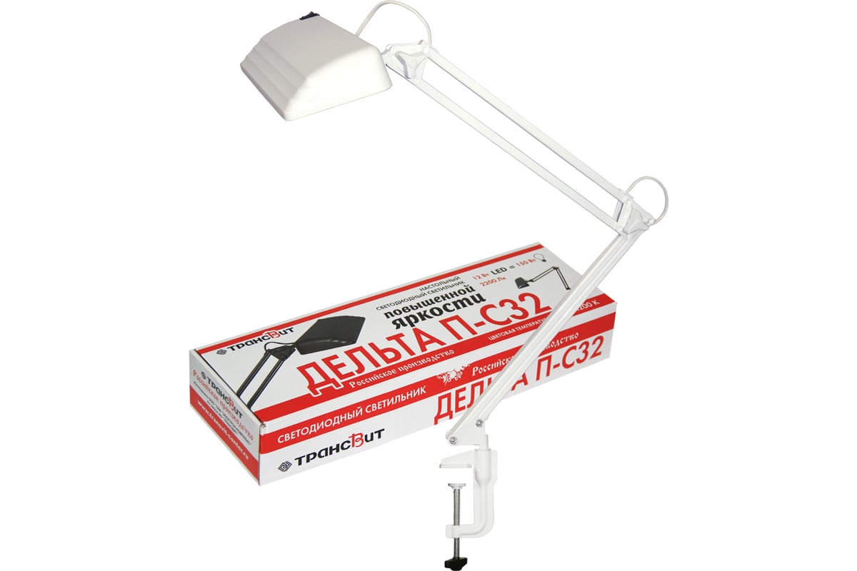 Светильник ТРАНСВИТ Дельта ПС32 LED, на струбцине, 12Вт белый 209 ...