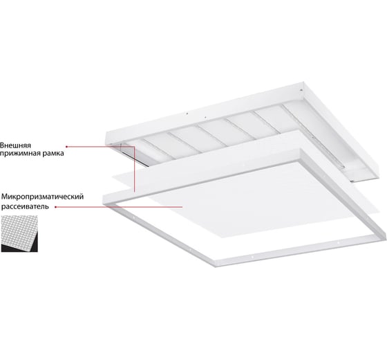 Светильник WOLTA PRO LED ЧИСТЫЙ ОФИС 36Вт IP54 4400лм 5000К Микропризма  ДВО03-36-002-5К