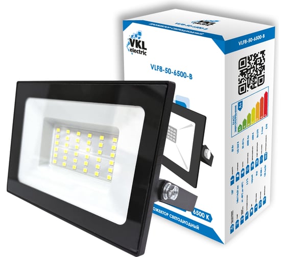 Прожектор VKL electric 50W VLF8 6500К 6000Лм 220V IP65 черный 1208268