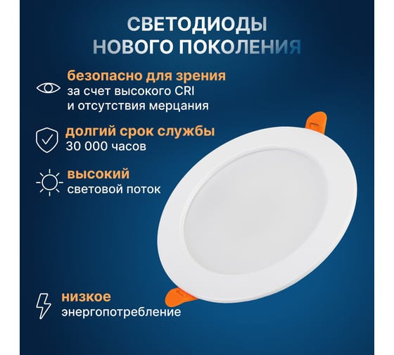 Светодиодная встраиваемая панель Lamper 12Вт, 230В, 4000К, 960Лм, 145мм, белая, IP20 606-1008