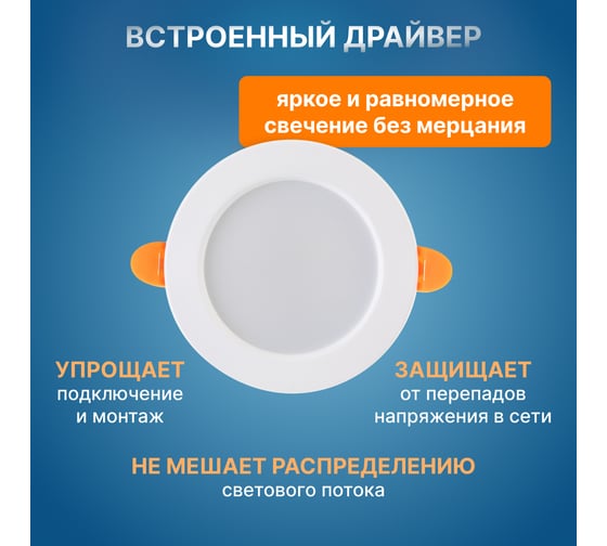Светодиодная встраиваемая панель Lamper 24Вт, 230В, 6500К, 1920Лм, 220мм, белая, IP20 606-1013