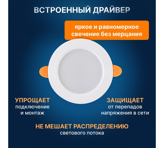 Светодиодная встраиваемая панель Lamper 9Вт, 230В, 4000К, 630Лм, 118мм, белая, IP20 606-1006