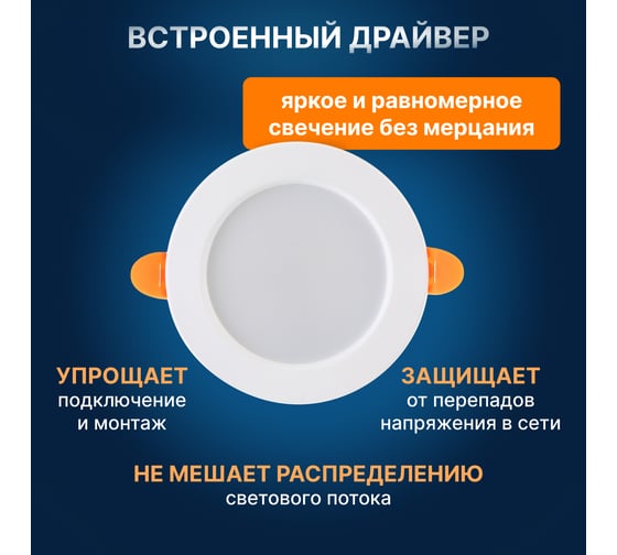 Светодиодная встраиваемая панель Lamper 24Вт, 230В, 4000К, 1920Лм, 220мм, белая, IP20 606-1012