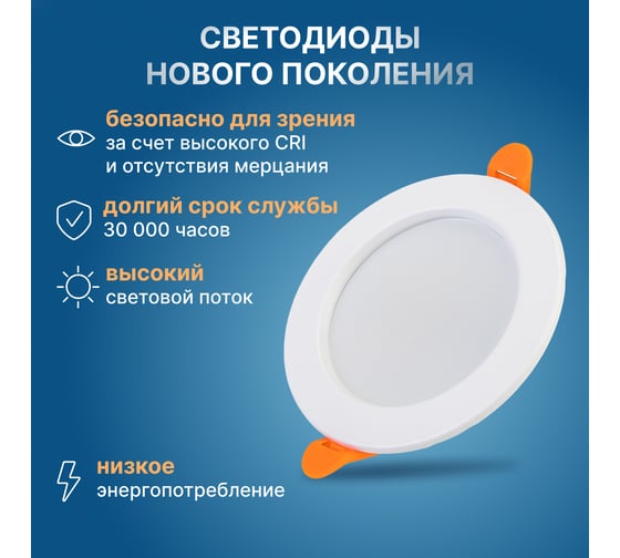 Светодиодная встраиваемая панель Lamper 9Вт, 230В, 6500К, 630Лм, 118мм, белая, IP20 606-1007