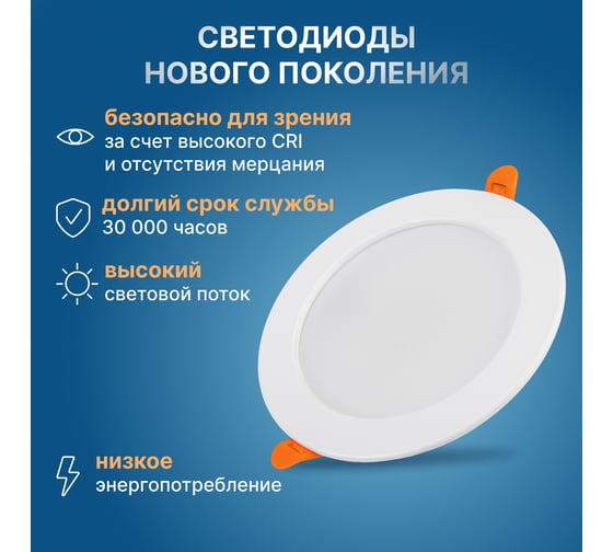 Светодиодная встраиваемая панель Lamper 18Вт, 230В, 6500К, 1440Лм, 185мм, белая, IP20 606-1011