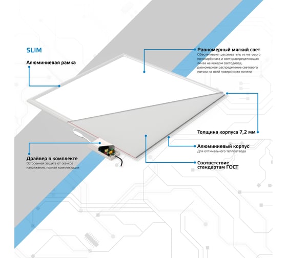 Офисный ультратонкий светильник Gauss BASIC 36W 2800lm 6500K IP40 матовый 145024345