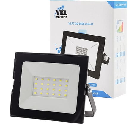 Прожектор VKL electric LED 30W VLF7-30-6500-mini-B 6500К 2700Лм 220V IP65 черный 1/ 60 1013398