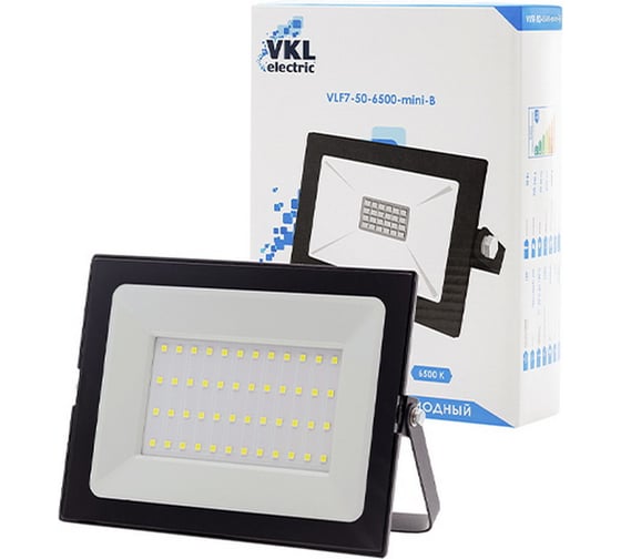 Прожектор VKL electric LED 50W VLF7-50-6500-mini-B 6500К 4500Лм 220V IP65 черный 1/ 30 1013399