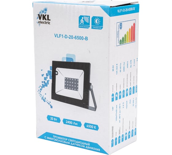 Прожектор VKL electric LED с датчиком движения 20W VLF1-D-20-6500-B 6500К 1800Лм 220V IP65 1013401