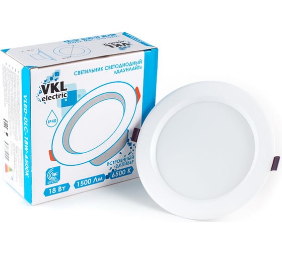 Светильник VKL electric LED Даунлайт со встренным драйвером VLED-DLC-18W-6500К металл, IP40, 1007271