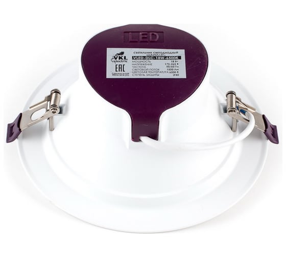 Светильник VKL electric LED Даунлайт со встренным драйвером VLED-DLC-18W-6500К металл, IP40, 1007271