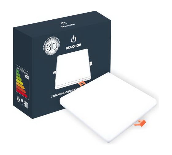 Светильник Включай LED Даунлайт 3D квадрат 24W 6500К 1920Lm IP20 LED-DLC-3D-24W-6500К пластик, 1156959 1
