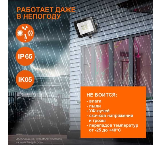 Светодиодный прожектор LEDVANCE 20 Вт 6500К 2000 Лм 230В\50Гц IP65 FL ECO 20W/765 230V BK 20x1 T RU LEDV 4099854136986