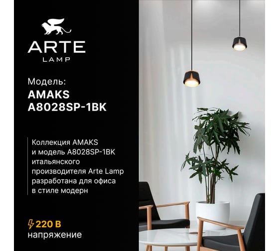 Подвесной светильник ARTE LAMP AMAKS A8028SP-1BK
